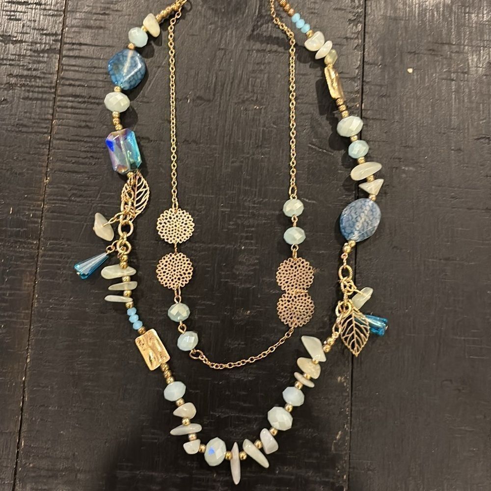 Charming Charlie Mixed Media Leaf Bead Dangle Layered Necklace Girly Romantic​​